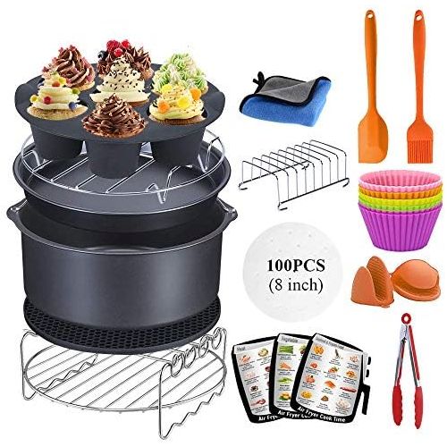  [아마존베스트]FIFILARY 6-Piece Universal Hot Air Fryer Accessory Set with Cake Tin/Pizza Tray/Metal Tray/Grill/Bread Tray/Silicone Mat for All Brands of Fryers