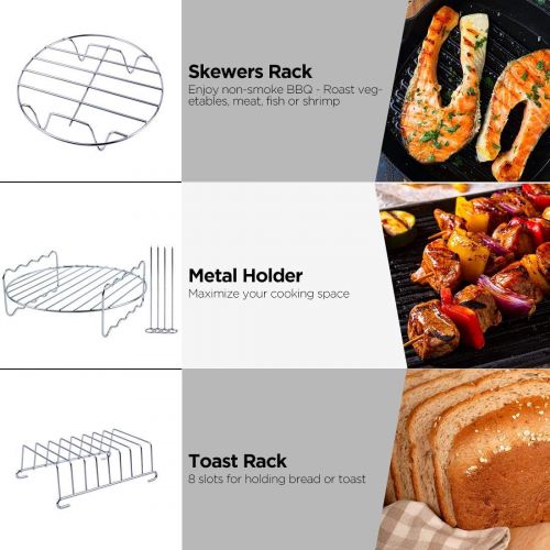  [아마존베스트]FIFILARY 6-Piece Universal Hot Air Fryer Accessory Set with Cake Tin/Pizza Tray/Metal Tray/Grill/Bread Tray/Silicone Mat for All Brands of Fryers