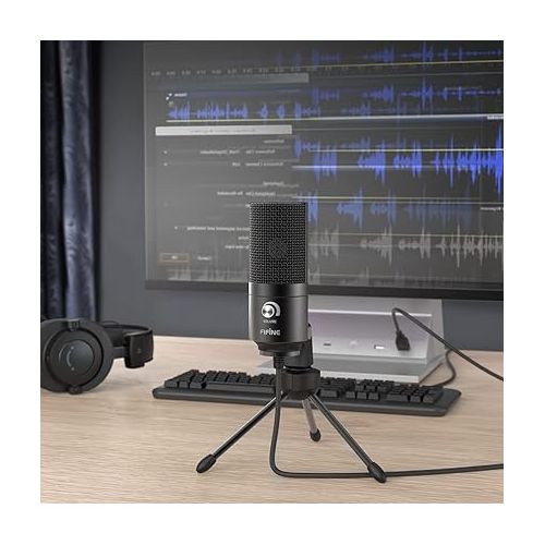  FIFINE USB Microphone, Metal Condenser Recording Microphone for Laptop MAC or Windows Cardioid Studio Recording Vocals, Voice Overs,Streaming Broadcast and YouTube Videos-K669B