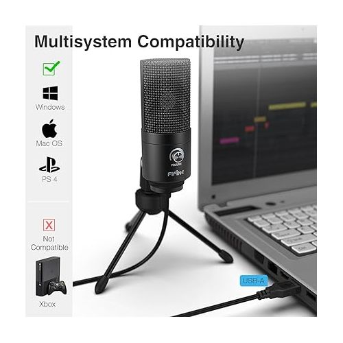  FIFINE USB Microphone, Metal Condenser Recording Microphone for Laptop MAC or Windows Cardioid Studio Recording Vocals, Voice Overs,Streaming Broadcast and YouTube Videos-K669B