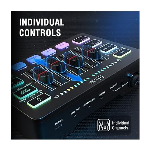  FIFINE Gaming Audio Mixer, Streaming RGB PC Mixer with XLR Microphone Interface, Individual Control, Volume Fader, Mute Button, 48V Phantom Power, for Podcast/Recording/Vocal/Game Voice-AmpliGame SC3