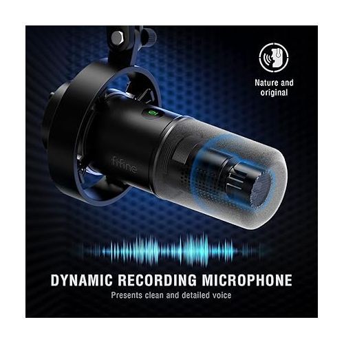  FIFINE Dynamic Microphone, XLR/USB Podcast Recording PC Microphone for Vocal Voice-Over Streaming, Studio Metal Mic with Mute, Headphone Jack, Monitoring Volume Control, Windscreen-Amplitank K688