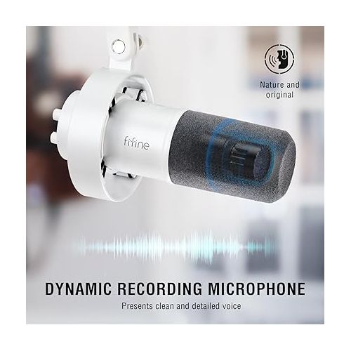  FIFINE Studio XLR Dynamic Microphone, USB PC Podcast Microphone for Streaming Recording, XLR/USB Vocal Mic with Tap-to-Mute, Gain Knob, Headphones Monitoring-Amplitank K688 White