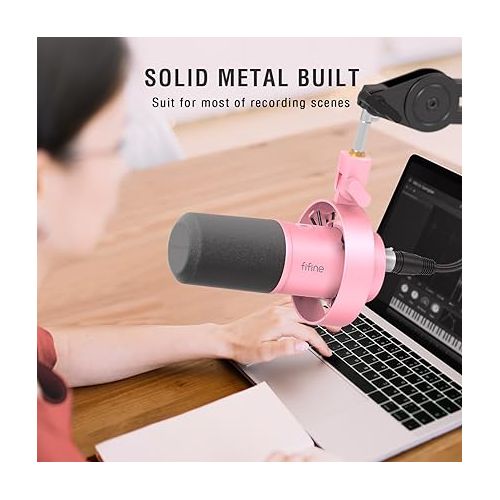  FIFINE XLR/USB Dynamic Microphone, Studio XLR Vocal Podcast Microphone for Recording, USB Streaming Mic with Mute Button, Gain Knob, Headphones Monitoring for Voice-Over, Video-Amplitank K688 Pink