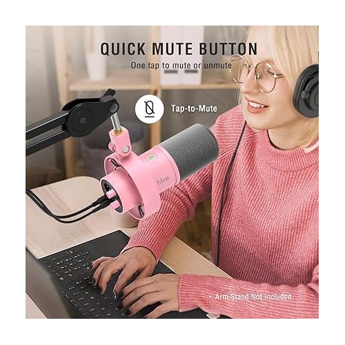  FIFINE XLR/USB Dynamic Microphone, Studio XLR Vocal Podcast Microphone for Recording, USB Streaming Mic with Mute Button, Gain Knob, Headphones Monitoring for Voice-Over, Video-Amplitank K688 Pink