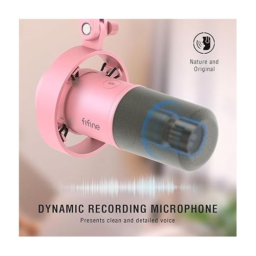  FIFINE XLR/USB Dynamic Microphone, Studio XLR Vocal Podcast Microphone for Recording, USB Streaming Mic with Mute Button, Gain Knob, Headphones Monitoring for Voice-Over, Video-Amplitank K688 Pink