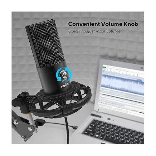  FIFINE Studio Condenser USB Microphone Computer PC Microphone Kit with Adjustable Boom Arm Stand Shock Mount for Instruments Voice Overs Recording Podcasting YouTube Vocal Gaming Streaming-T669