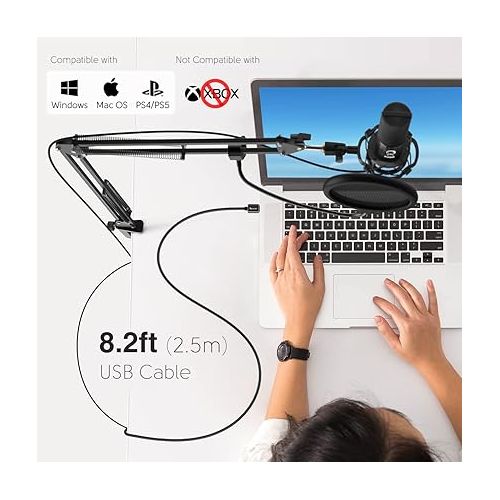  FIFINE Studio Condenser USB Microphone Computer PC Microphone Kit with Adjustable Boom Arm Stand Shock Mount for Instruments Voice Overs Recording Podcasting YouTube Vocal Gaming Streaming-T669