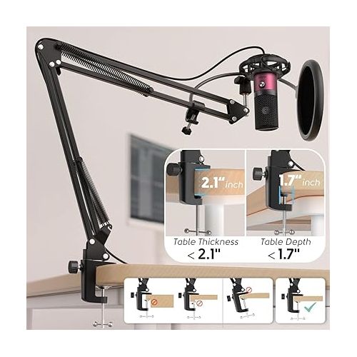  FIFINE Podcast Microphone Kit-USB PC Computer Recording Microphone, Condenser Mic Set for Streaming, Gaming, Voice-Over, Meeting, with Arm Stand, Shock Mount, Pop Filter-T669 Rose Red