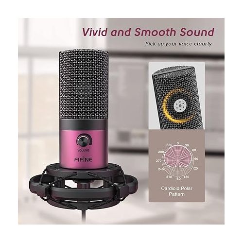  FIFINE Podcast Microphone Kit-USB PC Computer Recording Microphone, Condenser Mic Set for Streaming, Gaming, Voice-Over, Meeting, with Arm Stand, Shock Mount, Pop Filter-T669 Rose Red