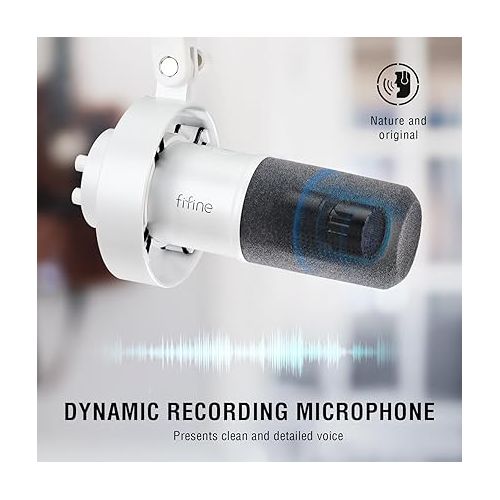  FIFINE Recording Microphone Pack with Gaming Audio Mixer, XLR/USB Dynamic Microphone with Gain Knob, Headphones Monitor, Mute Button, Streaming PC Mixer with Slider Fader, XLR Interface (K688W+SC3W)
