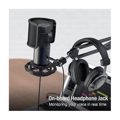  FIFINE USB Microphone for Mac and Gaming Headset, PC Microphone Kit,Mic Set with Mute Button & Gain, Computer USB Headset for Podcast Streaming Recording Twitch Discord YouTube Zoom (T683+H6)