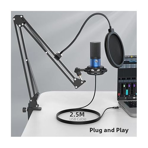  FIFINE USB Recording PC Microphone Kit, Computer Condenser Cardioid Mic on Mac Windows PS4/PS5, for Streaming, Podcasting, Gaming, Video, Home Use, with Gain Knob, Arm Stand-T669 Blue