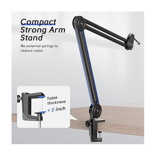  FIFINE Microphone Arm Stand-Heavy Duty Boom Arm, Suspension Scissor Adjustable Mic Stand with Desk Mount, 5/8