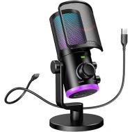 FIFINE Gaming PC Microphone, USB Streaming Microphone with Game Chat Balance, Computer Condenser Desktop RGB Mic with Mute Button, Noise Cancellation for Podcast/Twitch/Discord-AMPLIGAME AM6