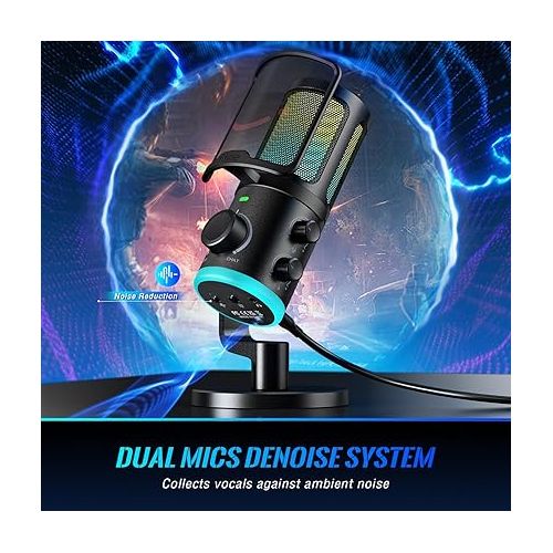  FIFINE Gaming PC Microphone, USB Streaming Microphone with Game Chat Balance, Computer Condenser Desktop RGB Mic with Mute Button, Noise Cancellation for Podcast/Twitch/Discord-AMPLIGAME AM6