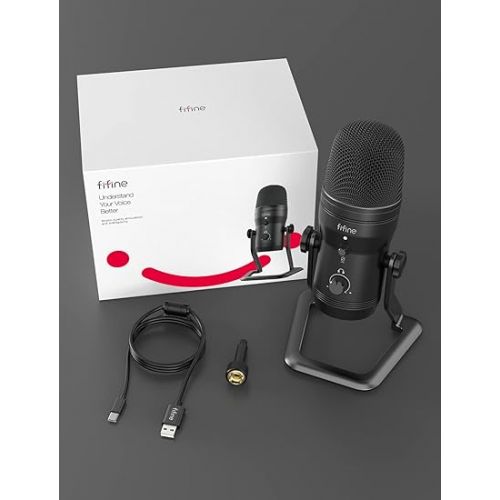  FIFINE USB Studio Recording Microphone Computer Podcast Mic for PC, PS4, Mac with Mute Button & Monitor Headphone Jack, Four Pickup Patterns for Vocals YouTube Streaming Gaming ASMR Zoom-Class (K690)