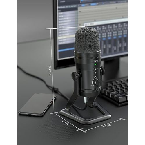  FIFINE USB Studio Recording Microphone Computer Podcast Mic for PC, PS4, Mac with Mute Button & Monitor Headphone Jack, Four Pickup Patterns for Vocals YouTube Streaming Gaming ASMR Zoom-Class (K690)