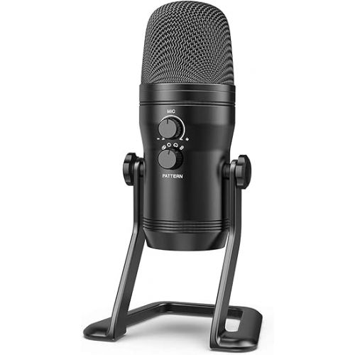  FIFINE USB Studio Recording Microphone Computer Podcast Mic for PC, PS4, Mac with Mute Button & Monitor Headphone Jack, Four Pickup Patterns for Vocals YouTube Streaming Gaming ASMR Zoom-Class (K690)