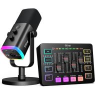 FIFINE Gaming Equipment Bundle, Dynamic XLR/USB Gaming Microphone Set with Streaming Audio Mixer for Podcast Recording Video Vocal, RGB Gamer Set with Volume Fader/XLR Interface for PC-AmpliGame KS5