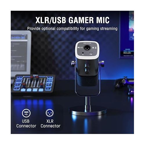  FIFINE Gaming Equipment Bundle, Dynamic XLR/USB Gaming Microphone Set with Streaming Audio Mixer for Podcast Recording Video Vocal, RGB Gamer Set with Volume Fader/XLR Interface for PC-AmpliGame KS5