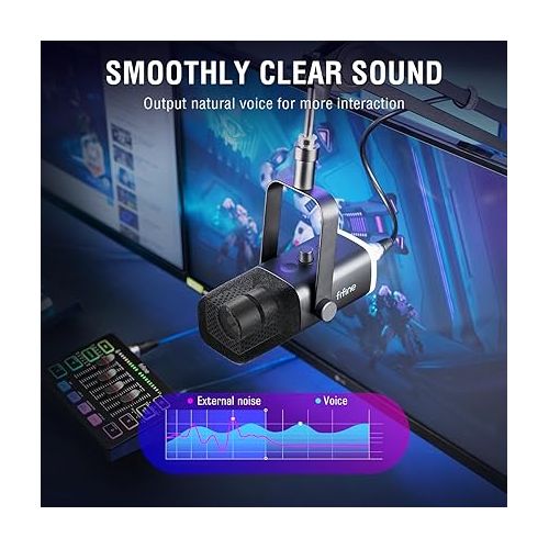  FIFINE Gaming Equipment Bundle, Dynamic XLR/USB Gaming Microphone Set with Streaming Audio Mixer for Podcast Recording Video Vocal, RGB Gamer Set with Volume Fader/XLR Interface for PC-AmpliGame KS5
