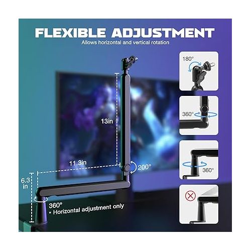  FIFINE Microphone Boom Arm, Low Profile Adjustable Stick Microphone Arm Stand with Desk Mount Clamp, Screw Adapter, Cable Management, for Podcast Streaming Gaming Studio-BM88