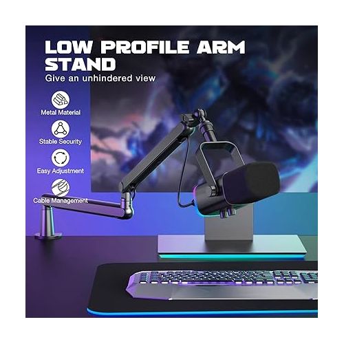  FIFINE Microphone Boom Arm, Low Profile Adjustable Stick Microphone Arm Stand with Desk Mount Clamp, Screw Adapter, Cable Management, for Podcast Streaming Gaming Studio-BM88