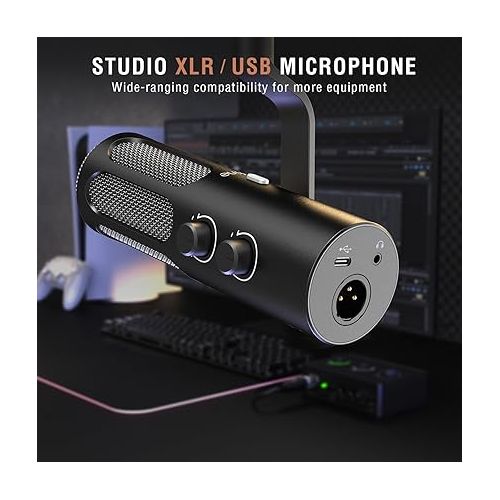  FIFINE XLR Dynamic Microphone for Podcast Streaming, USB/XLR Studio Microphone, PC Streamer Mic All Metal with Mute Button, Headphone Jack, for Vocal Voice Over Music Recording-AmpliTank Tank3