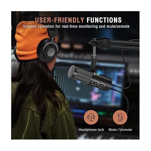  FIFINE XLR Dynamic Microphone for Podcast Streaming, USB/XLR Studio Microphone, PC Streamer Mic All Metal with Mute Button, Headphone Jack, for Vocal Voice Over Music Recording-AmpliTank Tank3