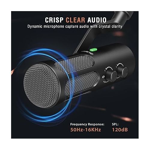  FIFINE XLR Dynamic Microphone for Podcast Streaming, USB/XLR Studio Microphone, PC Streamer Mic All Metal with Mute Button, Headphone Jack, for Vocal Voice Over Music Recording-AmpliTank Tank3