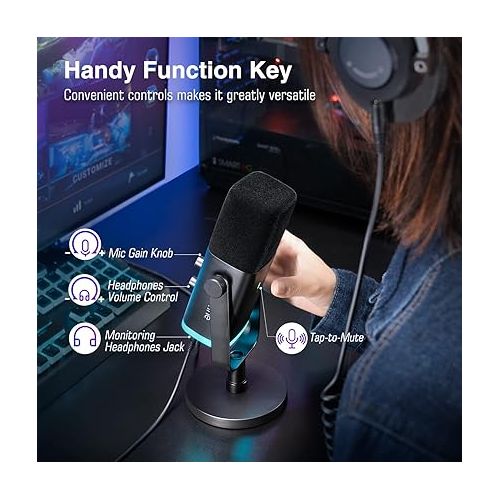  FIFINE XLR/USB Dynamic Microphone for Podcast Recording, PC Computer Gaming Streaming Mic with RGB Light, Mute Button, Headphones Jack, Desktop Stand, Vocal Mic for Singing YouTube-AmpliGame AM8