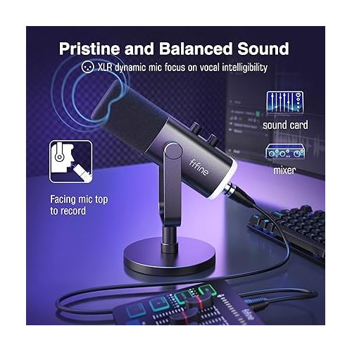  FIFINE XLR/USB Dynamic Microphone for Podcast Recording, PC Computer Gaming Streaming Mic with RGB Light, Mute Button, Headphones Jack, Desktop Stand, Vocal Mic for Singing YouTube-AmpliGame AM8