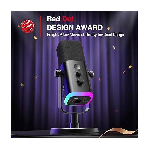  FIFINE XLR/USB Dynamic Microphone for Podcast Recording, PC Computer Gaming Streaming Mic with RGB Light, Mute Button, Headphones Jack, Desktop Stand, Vocal Mic for Singing YouTube-AmpliGame AM8