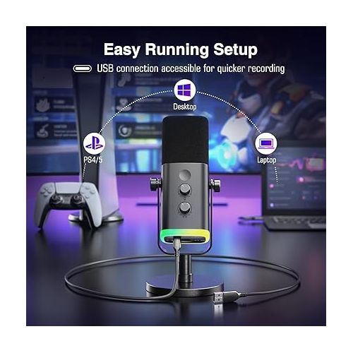  FIFINE XLR/USB Dynamic Microphone for Podcast Recording, PC Computer Gaming Streaming Mic with RGB Light, Mute Button, Headphones Jack, Desktop Stand, Vocal Mic for Singing YouTube-AmpliGame AM8