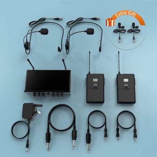  [아마존 핫딜] [아마존핫딜]FIFINE Wireless Microphone System,Fifine UHF Dual Channel Wireless Microphone Set with 2 Headsets and 2 Lapel Lavalier Microphone.Ideal for Church, Weddings,Presentations,School Play-K038