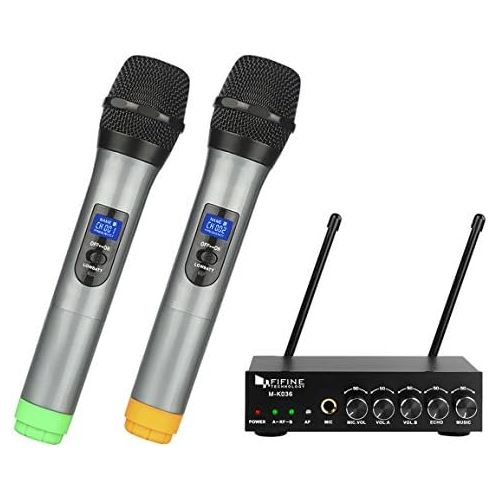  [아마존베스트]FIFINE Fifine UHF Dual Channel Wireless Handheld Microphone, Easy-to-use Karaoke Wireless Microphone System-K036