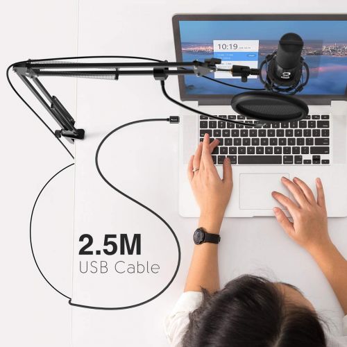  FIFINE Studio Condenser USB Microphone Computer PC Microphone Kit with Adjustable Scissor Arm Stand Shock Mount for Instruments Voice Overs Recording Podcasting YouTube Karaoke Gam