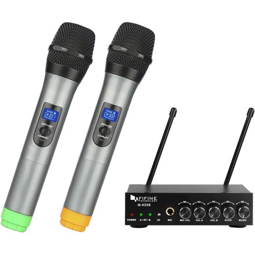  Fifine UHF Dual Channel Wireless Handheld Microphone, Easy-to-use Karaoke Wireless Microphone System-K036