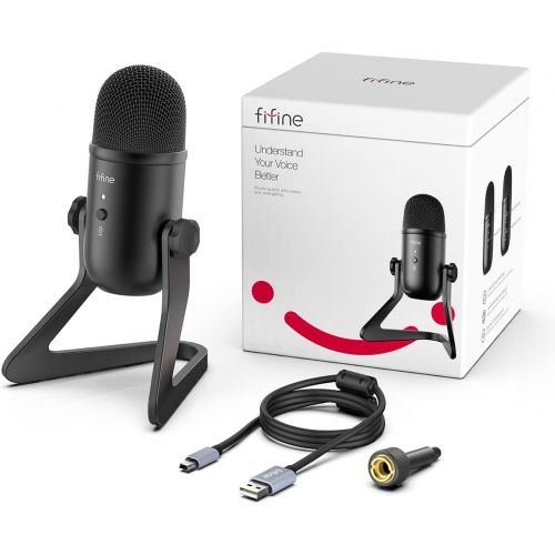  [아마존베스트]FIFINE USB Podcast Microphone for Recording Streaming on PC and Mac,Condenser Computer Gaming Mic for PS4.Headphone Output&Volume Control,Mic Gain Control,Mute Button for Vocal,You
