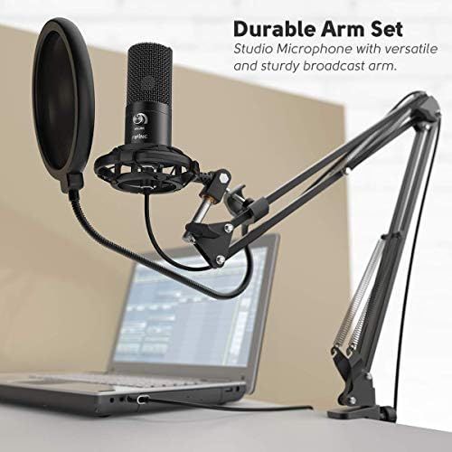  [아마존베스트]Fifine USB microphone, PC laptop microphone, Condenser microphones and stand, studio quality recording microphone USB., Black (black set)