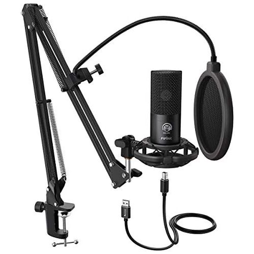  [아마존베스트]Fifine USB microphone, PC laptop microphone, Condenser microphones and stand, studio quality recording microphone USB., Black (black set)