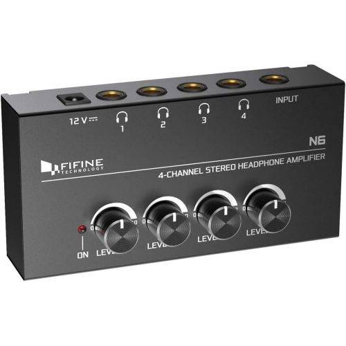  [아마존 핫딜] [아마존핫딜]FIFINE Headphone Amplifier 4 Channels Metal Stereo Audio Amplifier,Mini Earphone Splitter with Power Adapter-4x Quarter Inch Balanced TRS Headphones Output and TRS Audio Input For