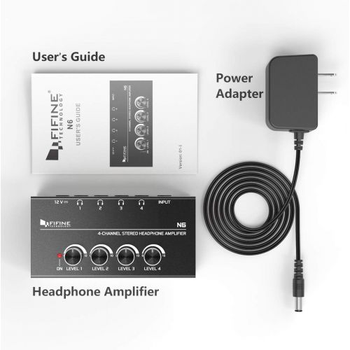  [아마존 핫딜] [아마존핫딜]FIFINE Headphone Amplifier 4 Channels Metal Stereo Audio Amplifier,Mini Earphone Splitter with Power Adapter-4x Quarter Inch Balanced TRS Headphones Output and TRS Audio Input For