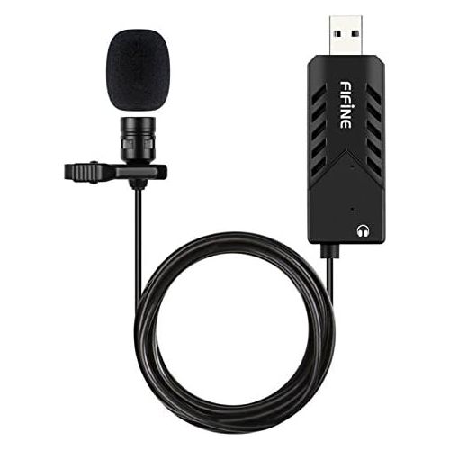  [아마존베스트]FIFINE TECHNOLOGY USB Lavalier Lapel Microphone,Fifine Clip-on Cardioid Condenser Computer mic Plug and Play USB Microphone with Sound Card for PC and Mac-K053