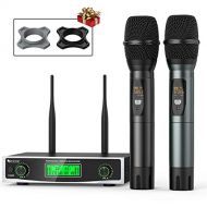 FIFINE TECHNOLOGY Fifine Wireless Microphone System, Two Handheld Dynamic Cordless Mic and Dual Channel Receiver, 50 Selectable UHF Frequency for Karaoke Singing Party,Church,DJ,Wedding,School Prese