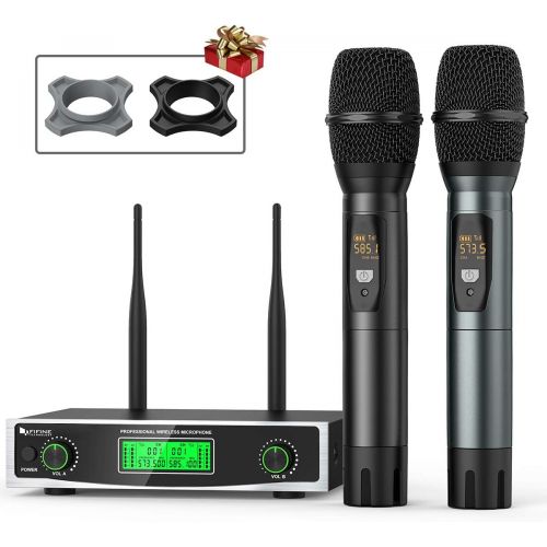  FIFINE TECHNOLOGY Fifine Wireless Microphone System, Two Handheld Dynamic Cordless Mic and Dual Channel Receiver, 50 Selectable UHF Frequency for Karaoke Singing Party,Church,DJ,Wedding,School Prese