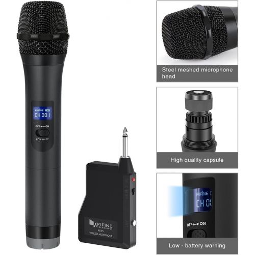  FIFINE TECHNOLOGY Wireless Microphone,Fifine Handheld Dynamic Microphone Wireless mic System for Karaoke Nights and House Parties to Have Fun Over The Mixer,PA System,Speakers-K025