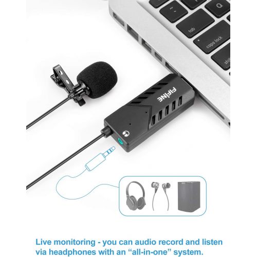  [아마존베스트]FIFINE TECHNOLOGY USB Lavalier Lapel Microphone,Fifine Clip-on Cardioid Condenser Computer mic Plug and Play USB Microphone with Sound Card for PC and Mac-K053