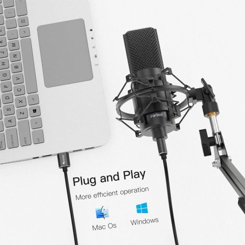  [아마존베스트]FIFINE TECHNOLOGY Fifine USB Streaming Microphone Kit, Condenser Studio Mic with Arm Stand & Pop Filter for Podcast Vocal Recording Singing YouTube Gaming Voice Over, Directional Computer Mic for PC